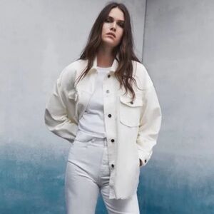 Zara GUC Corduroy White Jacket Overshirt Shacket Shirt Size M Row Hem